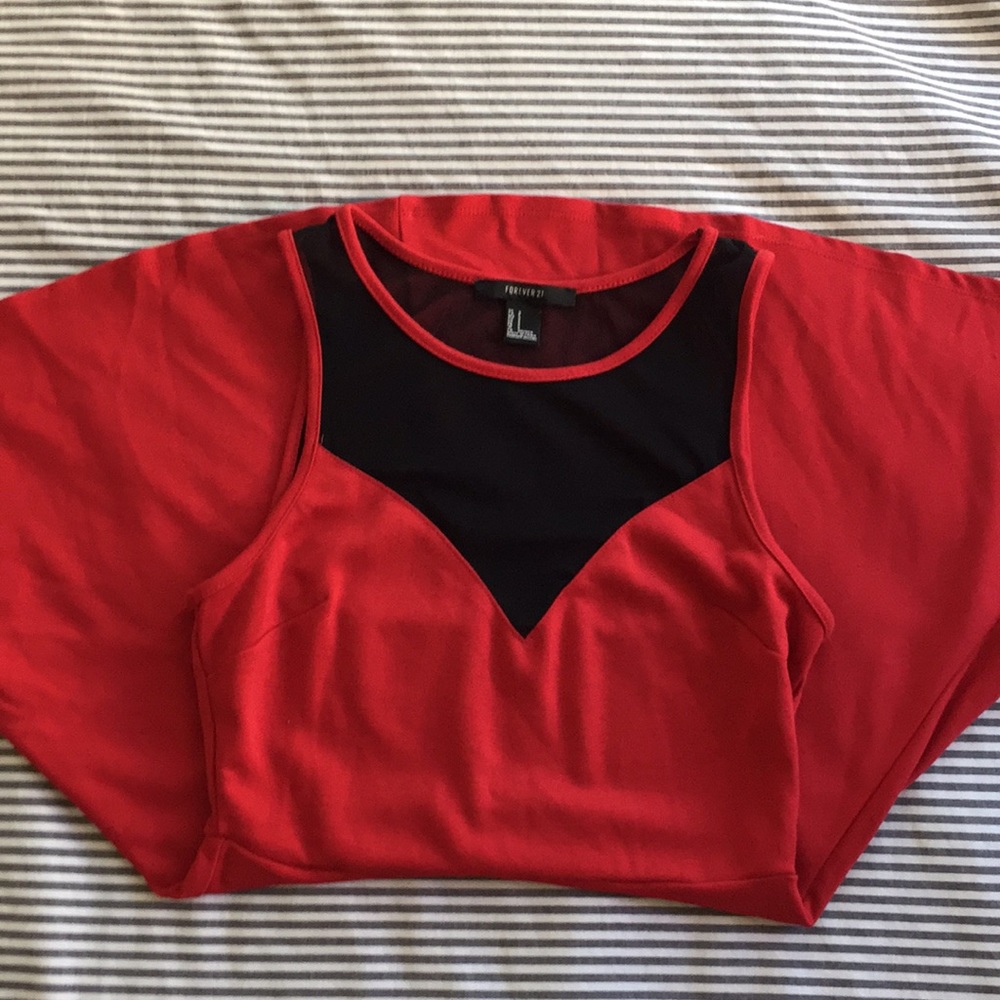 Forever 21 Mesh Collar Skater Dress Red